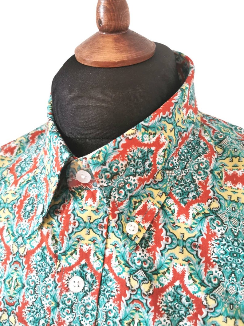 GREEN & RED PAISLEY SHIRT RETRO MODS SCOOTERIST RELCO SKA 60'S MOD NORTHERN SOUL 