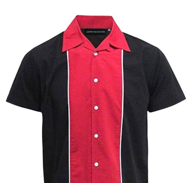 Men's Red & Black Short Sleeve Bowling Shirt Classic - Etsy