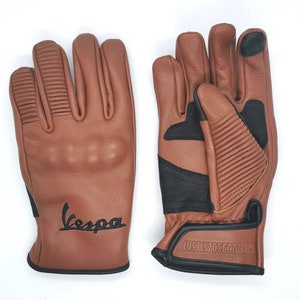 Vespa Scooter Rustic Brown Tan Gloves Italian Leather Mods Embroidered Hand Made Classic Scooter Made in Italy Piaggio image 2