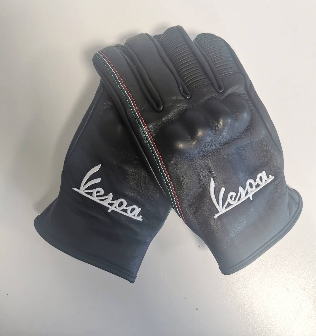 Black Vespa Gloves, Italian Leather, Scooter, Mods Embroidered Italian