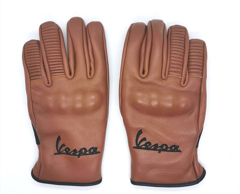 Vespa Scooter Rustic Brown Tan Gloves Italian Leather Mods Embroidered Hand Made Classic Scooter Made in Italy Piaggio image 5
