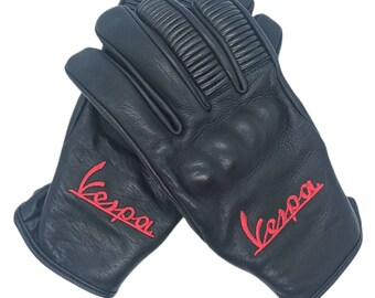 Vespa Scooter Gloves Italian Leather Mods Embroidered Hand Made Classic Scooter Made in Italy Piaggio