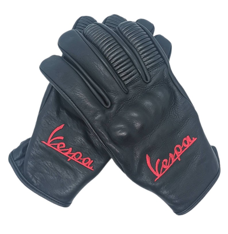 Vespa Scooter Gloves Italian Leather Mods Embroidered Hand Made Classic Scooter Made in Italy Piaggio image 1