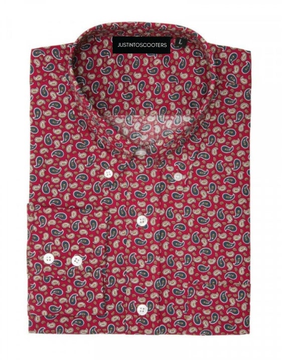 1960s Burgundy Red Paisley Mod Shirt 