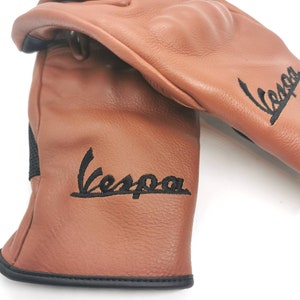 Vespa Scooter Rustic Brown Tan Gloves Italian Leather Mods Embroidered Hand Made Classic Scooter Made in Italy Piaggio image 6
