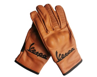 Ladies Vespa Scooter Rustic Brown Gloves /  Italian Leather / Mods Embroidered / Classic Scooter / Made in Italy / Piaggio / Lambretta