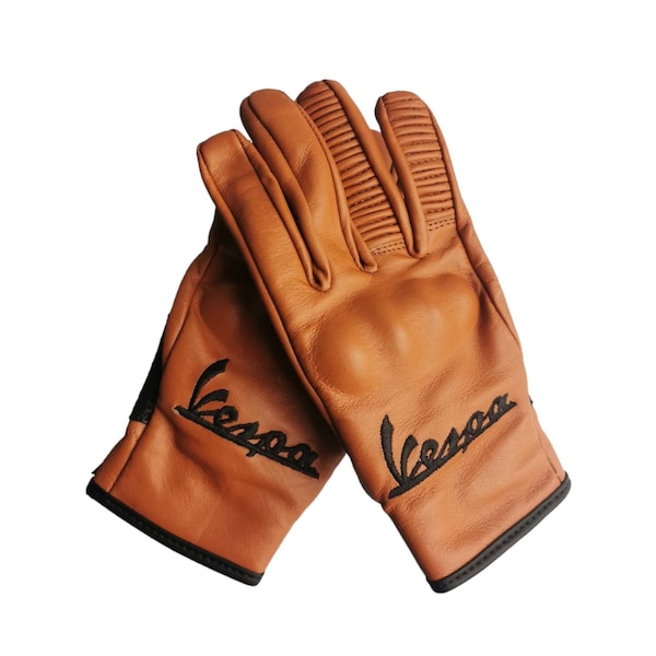 Ladies Vespa Scooter Rustic Brown Gloves /  Italian Leather / Mods Embroidered / Classic Scooter / Made in Italy / Piaggio / Lambretta