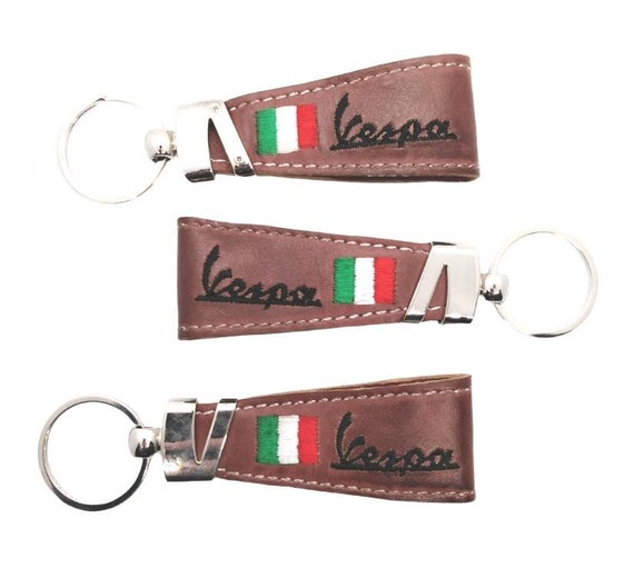 BROWN LEATHER VESPA KEYCHAIN WITH KEY FOB SLEEVE