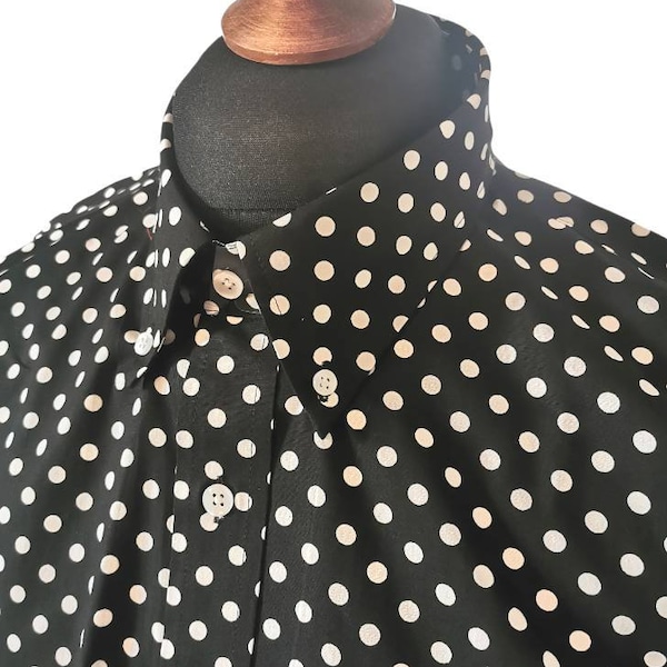 1960s, Style, Polka Dot, Mod Shirt, Cotton, Button Down Tailored Long Sleeve