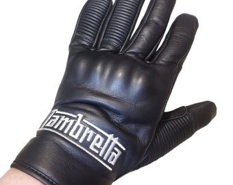 Guantes de scooter Lambretta Mods de cuero italiano negro o marrón bordados hechos a mano Scooter clásico Hecho en Italia