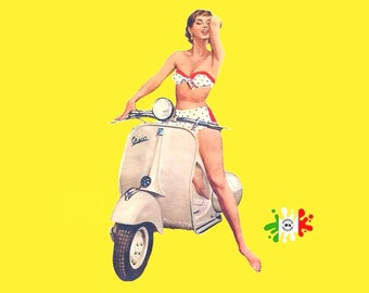 Vespa Pin Up Sticker / Gift / Piaggio / Mod / Vintage Scooter / Lambretta /