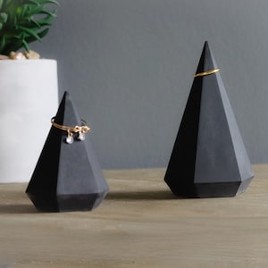 RING HOLDERS, Unique Gift Set , Concrete Jewelry Cone, Cement Ring Holder Display, Ring Cone, Geometric, Engagement, Wedding Set, Minimalist Black