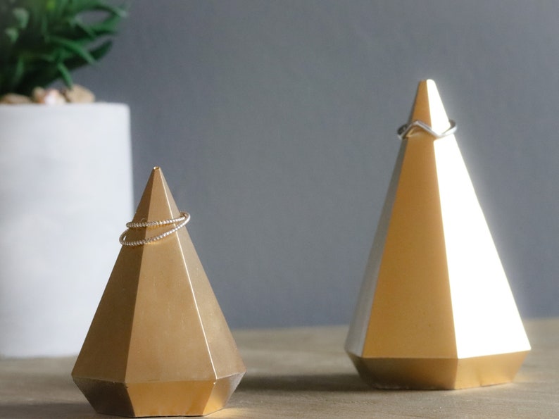RING HOLDERS, Unique Gift Set , Concrete Jewelry Cone, Cement Ring Holder Display, Ring Cone, Geometric, Engagement, Wedding Set, Minimalist Gold