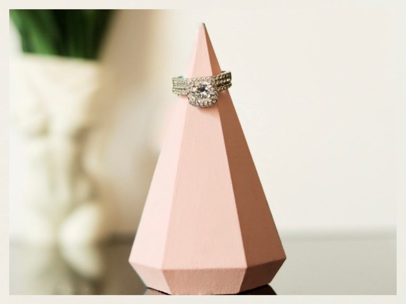 RING HOLDERS, Unique Gift Set , Concrete Jewelry Cone, Cement Ring Holder Display, Ring Cone, Geometric, Engagement, Wedding Set, Minimalist Ballet Pink