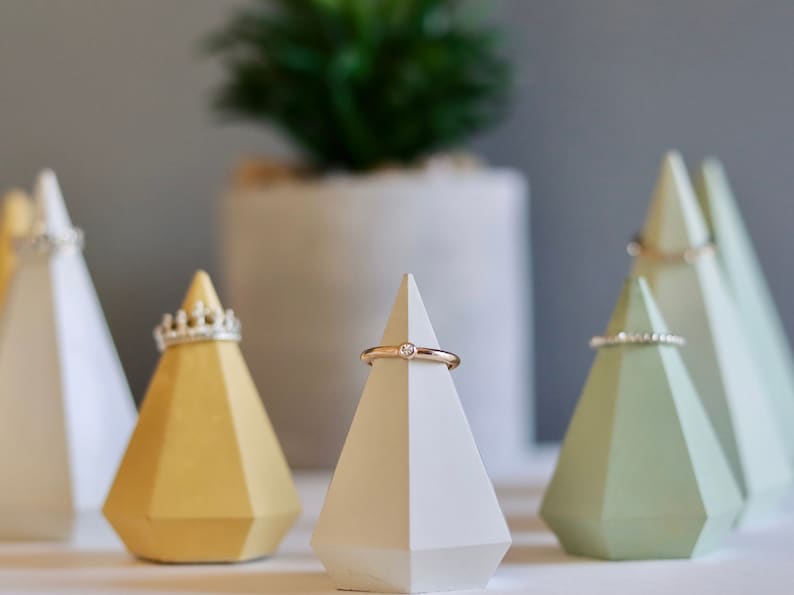 RING HOLDERS, Unique Gift Set , Concrete Jewelry Cone, Cement Ring Holder Display, Ring Cone, Geometric, Engagement, Wedding Set, Minimalist image 1