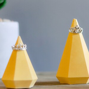 RING HOLDERS, Unique Gift Set , Concrete Jewelry Cone, Cement Ring Holder Display, Ring Cone, Geometric, Engagement, Wedding Set, Minimalist Yellow