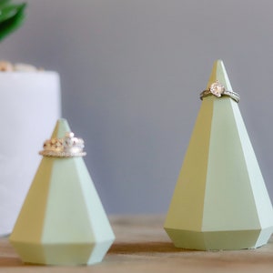 RING HOLDERS, Unique Gift Set , Concrete Jewelry Cone, Cement Ring Holder Display, Ring Cone, Geometric, Engagement, Wedding Set, Minimalist Sage