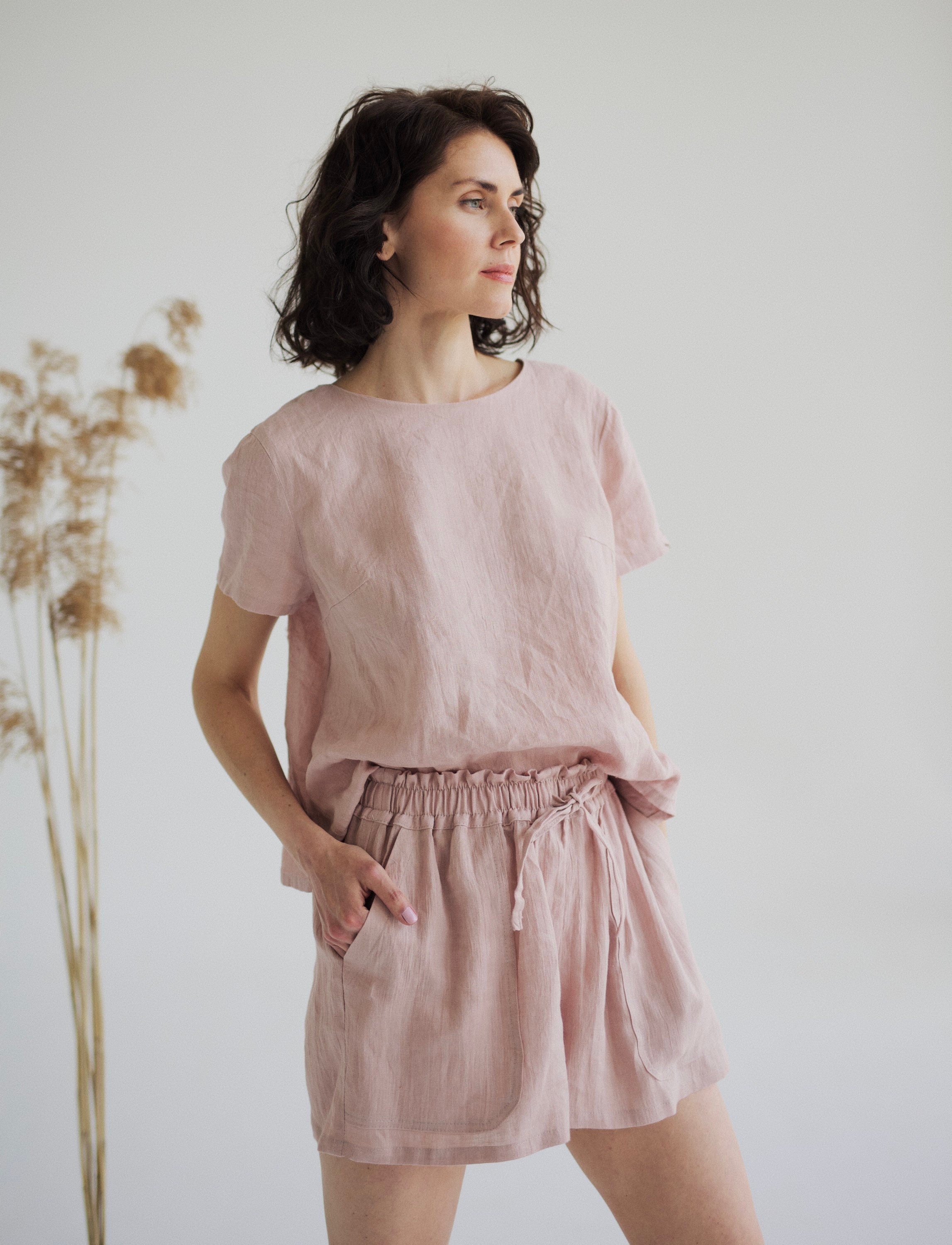 Linen Two Piece Set For Women With Shorts And T Shirt Linen Etsy