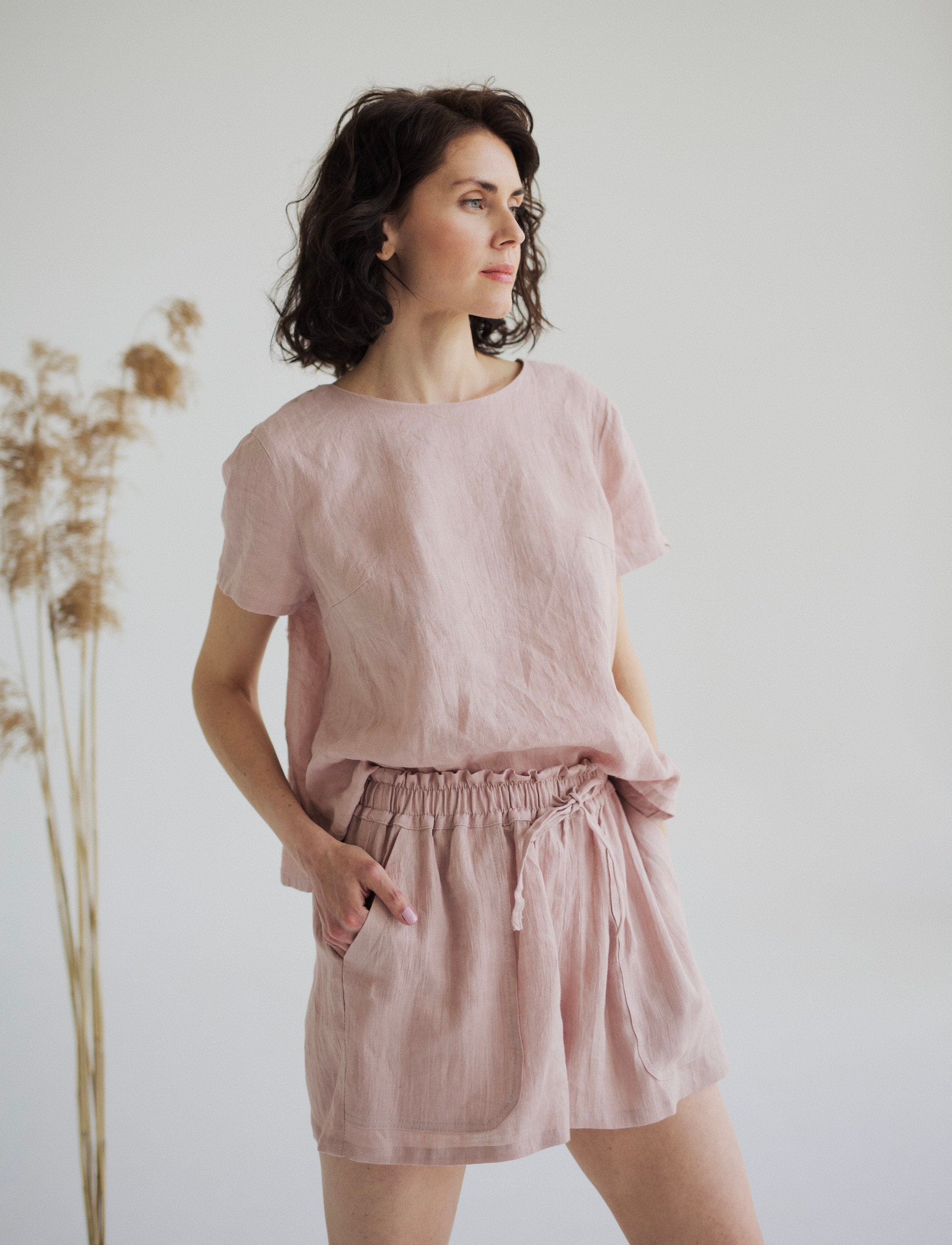 Linen Twopiece Set for women with shorts and tshirt. Linen Etsy