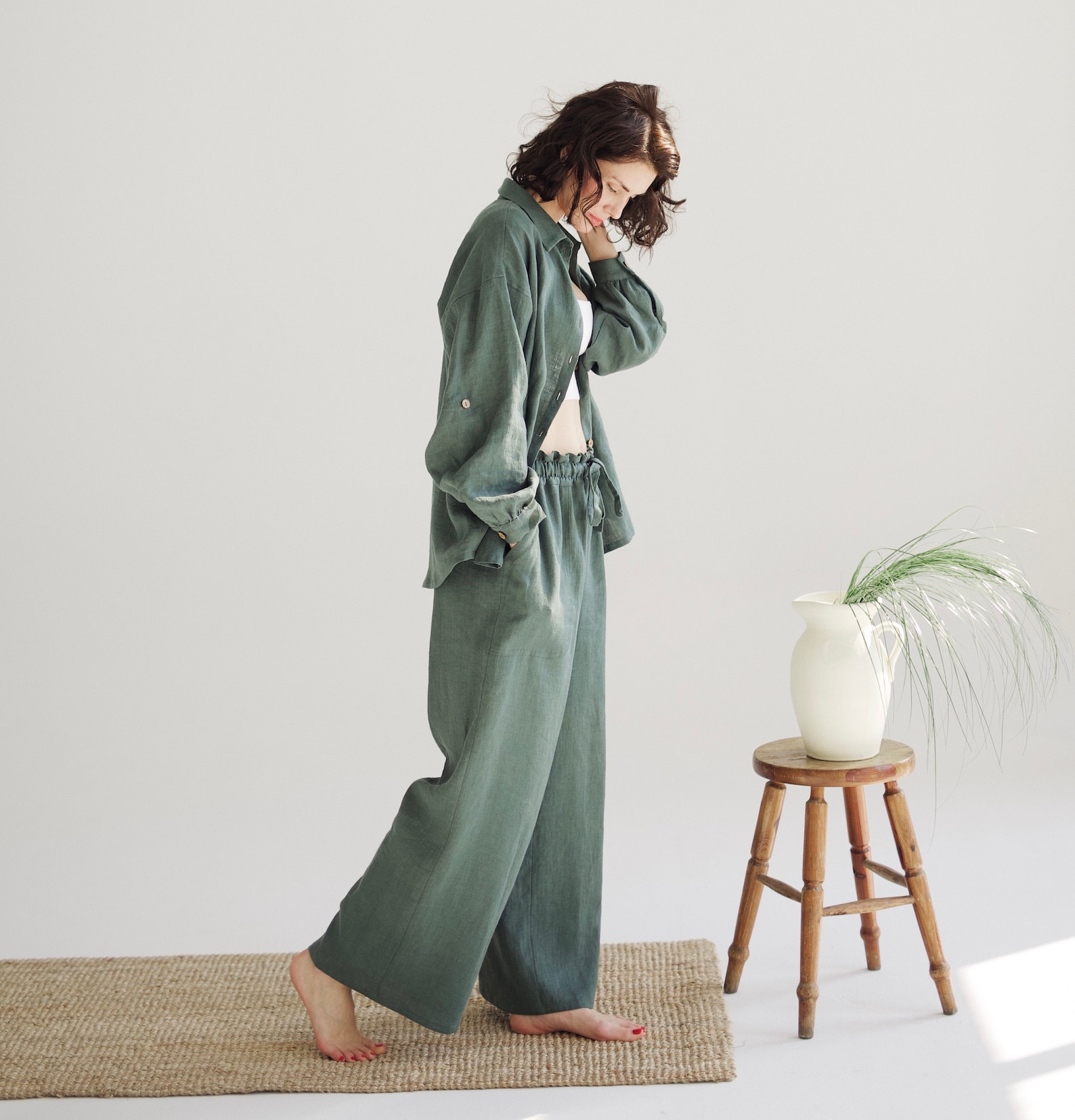 Linen Twopiece set for women with Pants and Shirt. Linen Etsy