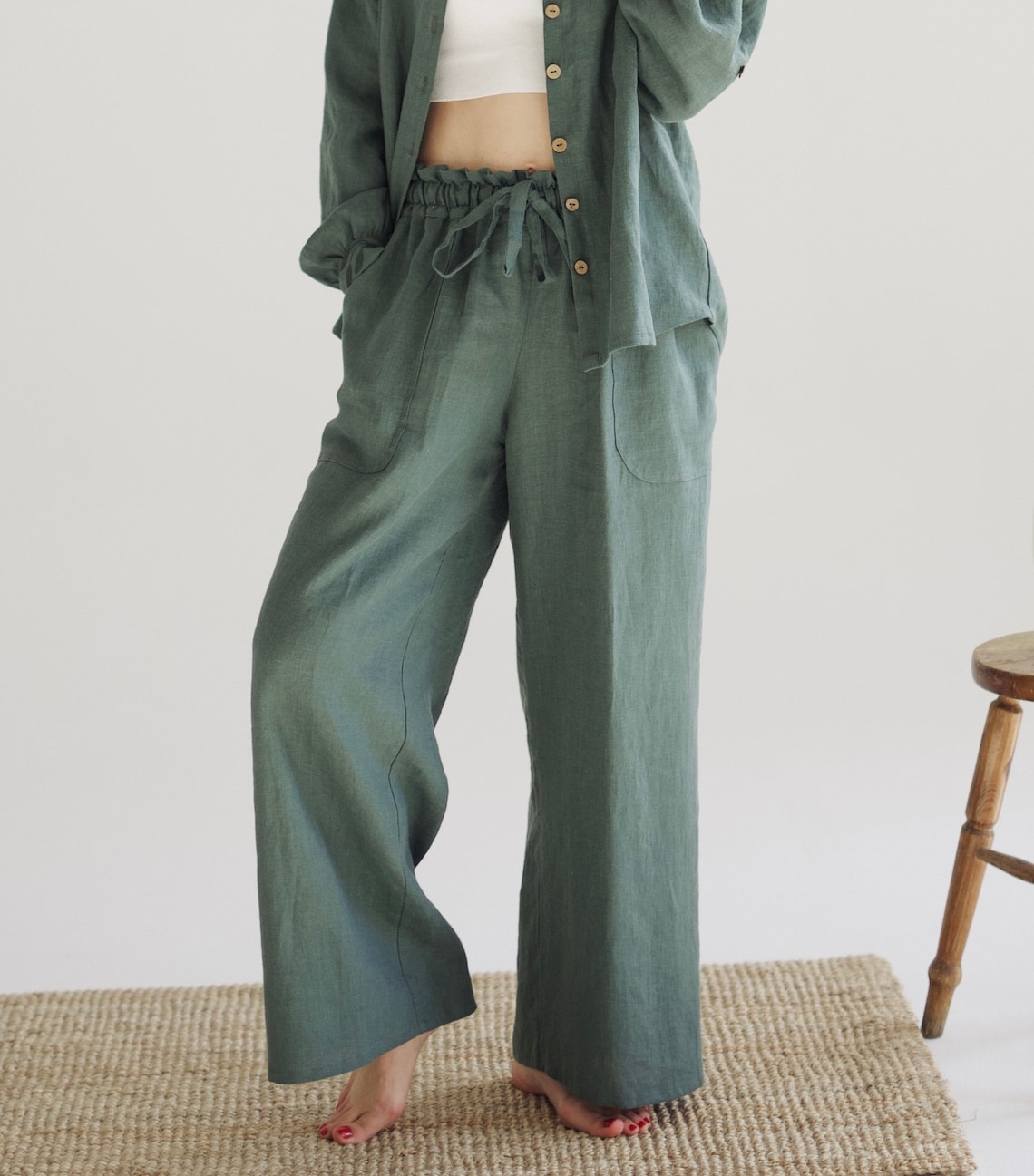 Linen Two Piece Set For Women With Pants And Shirt Linen Etsy