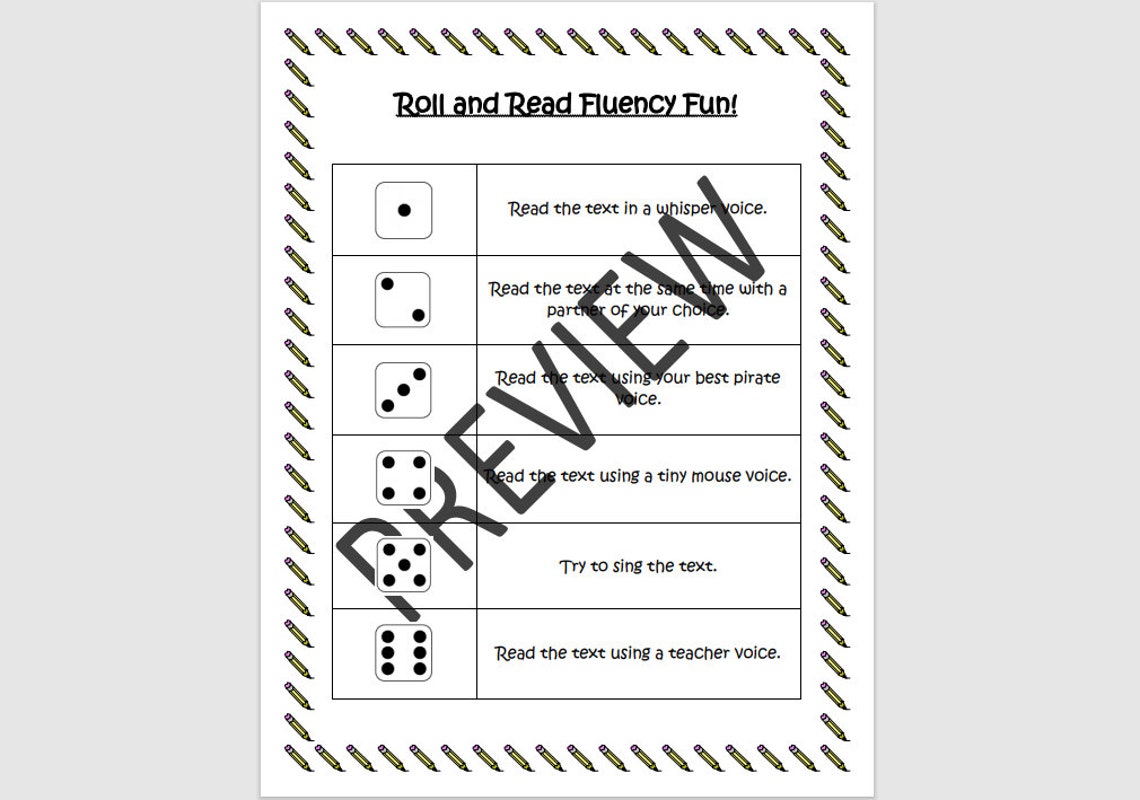 Roll and Read Fluency Fun Dice Game Etsy