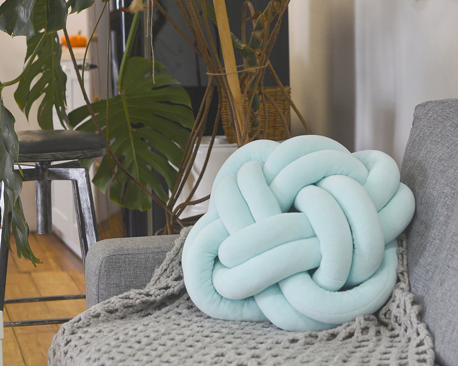 Decorative pillow Mint pillow Knot cushion Modern Etsy