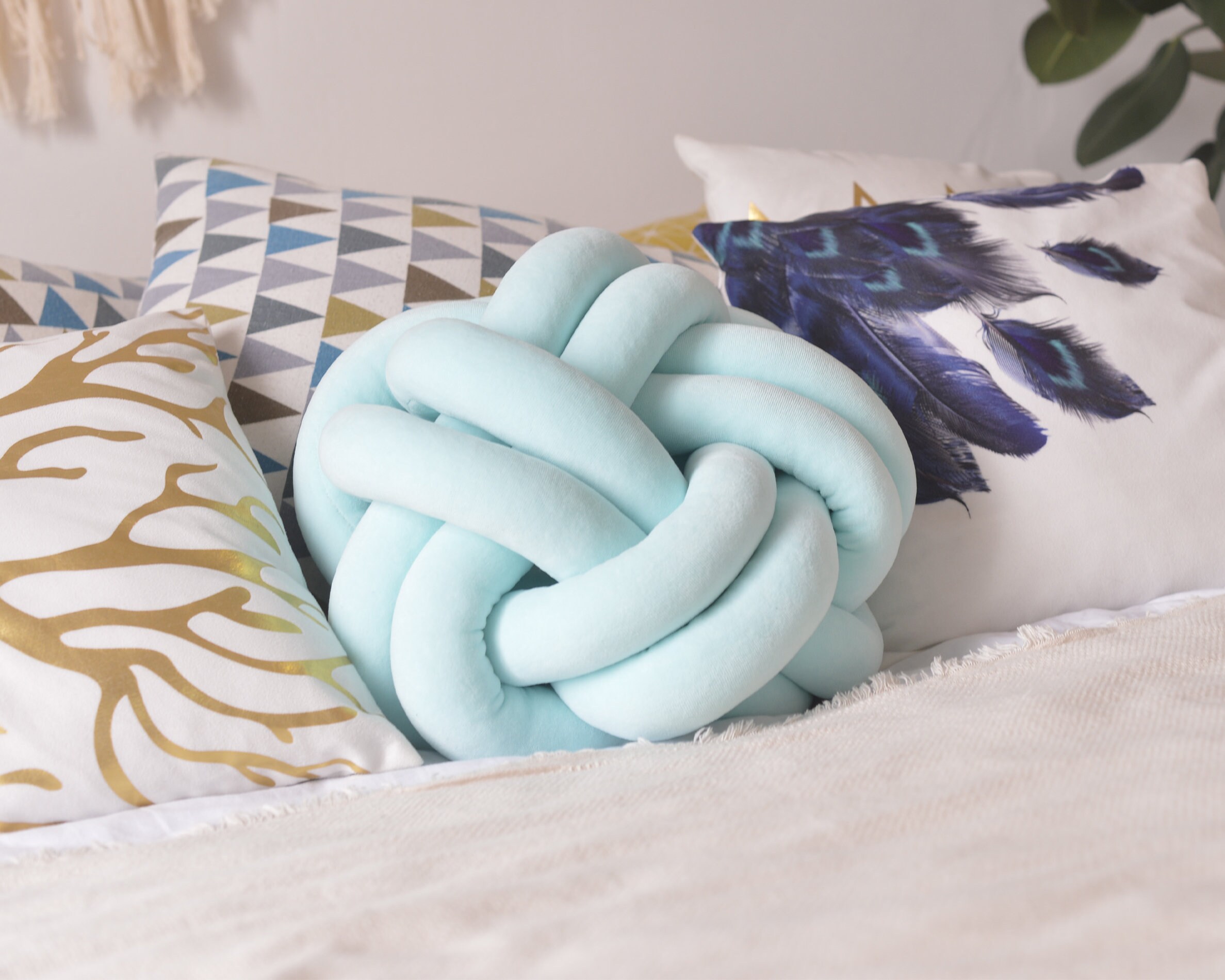 Decorative pillow Mint pillow Knot cushion Modern Etsy