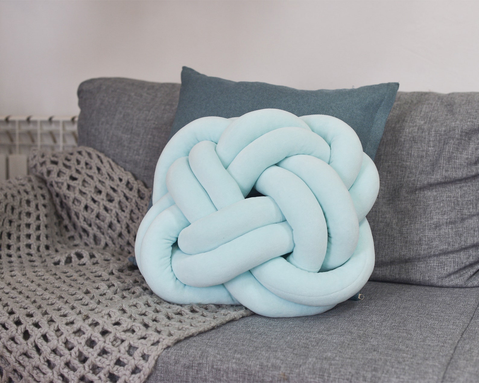Decorative Pillow Mint Pillow Knot Cushion Modern Pillow Etsy