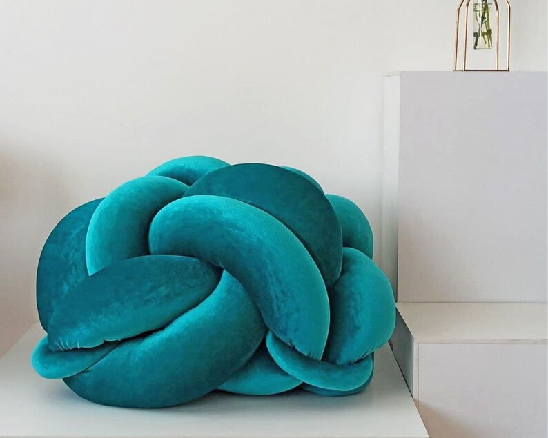 Knot Pillow Velvet Pouf Ottoman Turquoise Handmade Modern Etsy