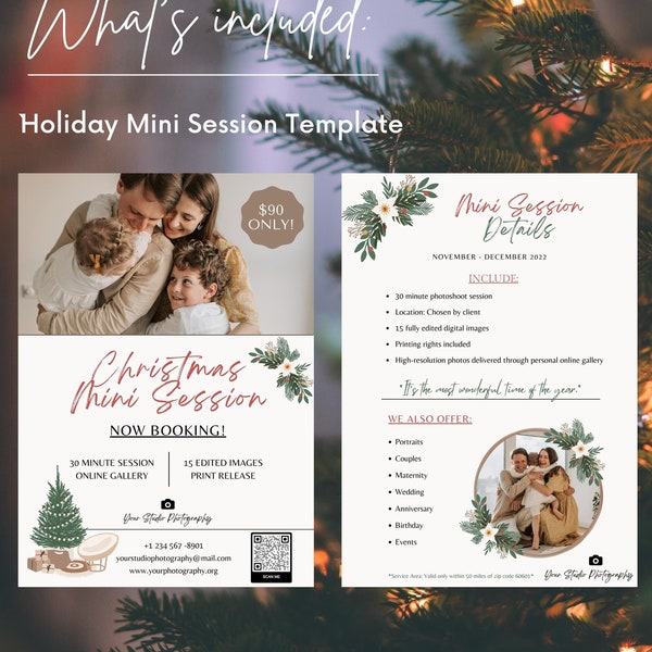 Christmas Mini Session Marketing Template For Photographers, Canva Photo Template, Holiday Photography Marketing Template
