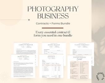 Conjunto de modelos de formulários de fotografia, pacote de formulários de negócios de fotografia, modelos de Canva, pacote de contrato de fotografia, modelos de negócios