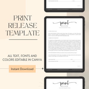 Client Photo Print Release Form, Photography Printing Release Form, Photographer Print Release template, Instant download