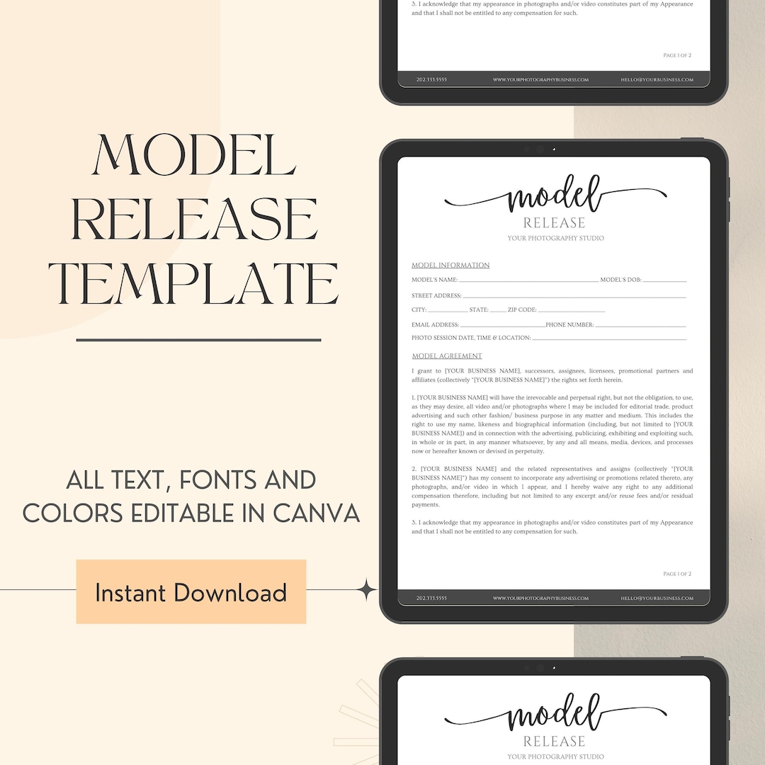 Photography Model Release Form, Release Form Template, Photography ...