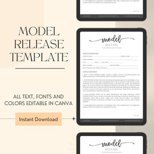 Photography Model Release Form, Release Form Template, Photography Contract, Photography Business Forms, Instant Download