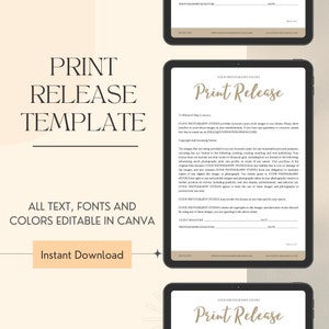 Client Photo Print Release Form, Photography Printing Release Form, Photographer Print Release template, Instant download