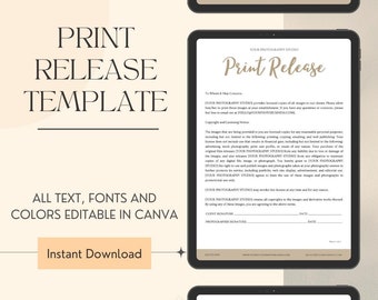 Client Photo Print Release Form, Photography Printing Release Form, Photographer Print Release template, Instant download