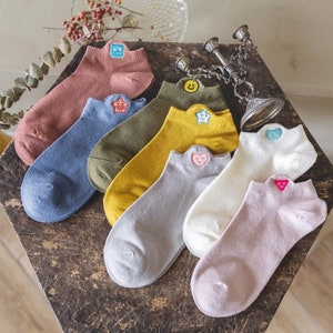 Miss June’s | Women’s 1 pair cotton ankle socks｜animals | Cat | Daily | Cute  | Designed | Embroidered | Gift Idea | Casual | Comfortable |