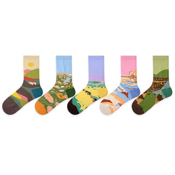 Miss June’s｜1 Pair designer cotton socks| Creative| Colorful | Cool | Patterned | Geometric socks| Unisex socks | Casual |