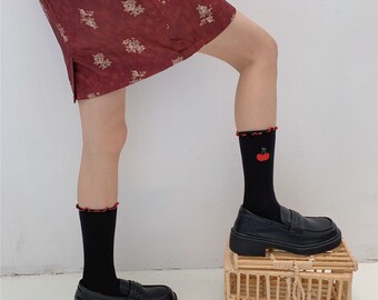 Casual Cute Stylish Gift Idea Miss June\u2019s| Women\u2019s 1 pair Fruits Embroidered cotton socks Comfortable | Designed Art |Creative