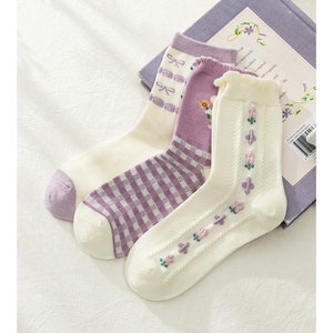 Miss Junes Set of 3 Pairs Cotton Socks Cute Pink - Etsy