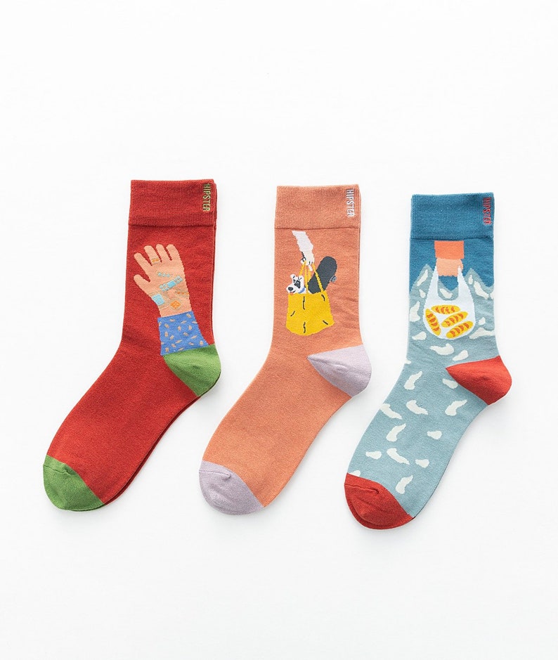 Miss Junes Set 3 Pairs Cotton Sockscreative Colorful - Etsy