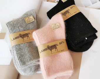 100%Wool Cashmere 3 Pack Women Socks Crew Thicken Thermal Multicolor Boot Winter
