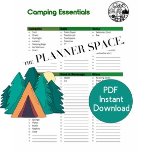 Printable Camping Checklist - Instant Download PDF