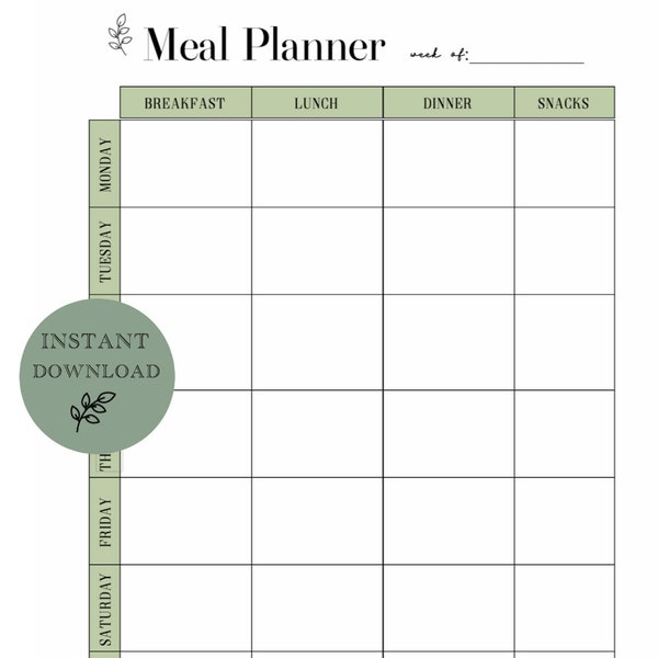 Printable Meal Planner - Mediterranean Style - Instant Download PDF