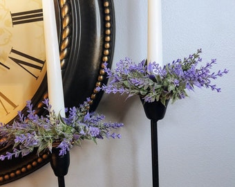 Lavender Candle Ring Farmhouse Mini Wreath 1.5 Taper Candle