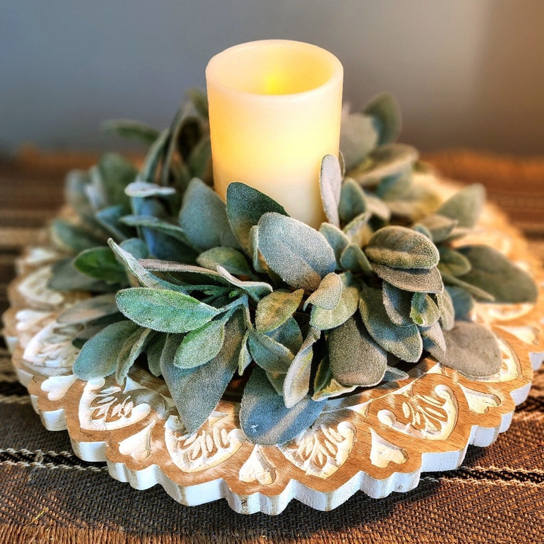 Lambs Ear Wreath Candle Ring Candle Ring for Pillar Candles Etsy