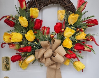 Tulip Wreath For Front Door Tulip Spring Wreath Everyday Door Wreath Farmhouse Decor Mothers Day Gift Housewarming Gift Tulip Decor Door