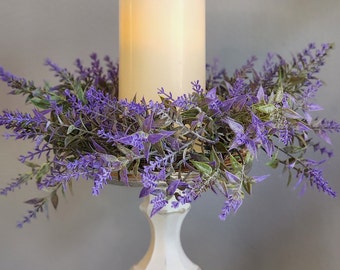 Lavender Candle Ring, Mini Wreath, Farmhouse Wedding Decor Birthday Hostess Mothers Day Housewarming Gift
