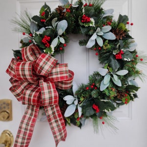 Winter Front Door Wreath With Lambs Ear Pinecones and Red Berries ...